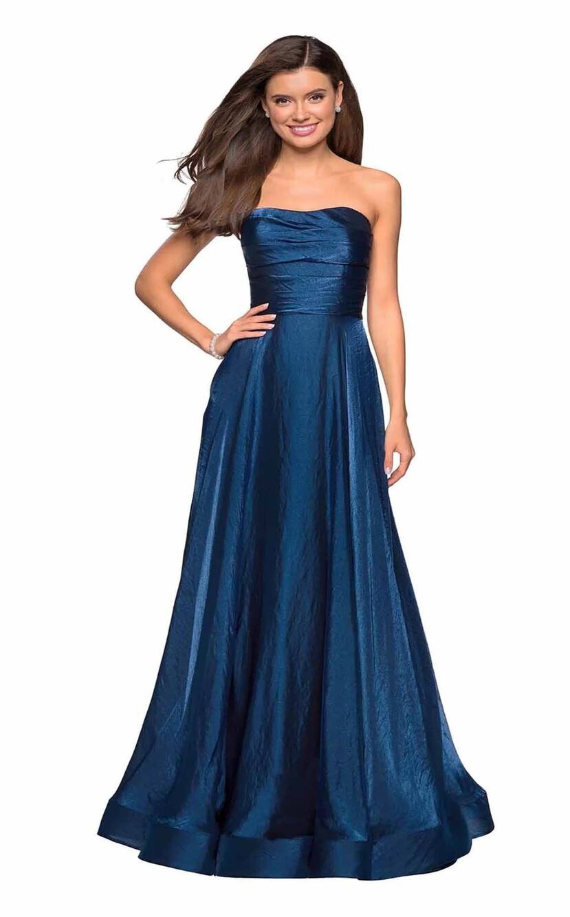 La Femme Blue 27130 Strapless A-Line Prom Evening Cocktail Formal Gown Size 8